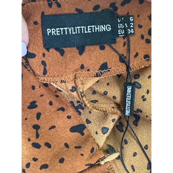 PrettyLittleThings brown black animal print pants size 2 - Picture 3 of 8